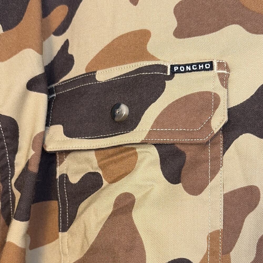 Poncho Men’s XL Brown Tan Camouflage Button-Up Long Sleeve Button-Down Pocket - Picture 3 of 6